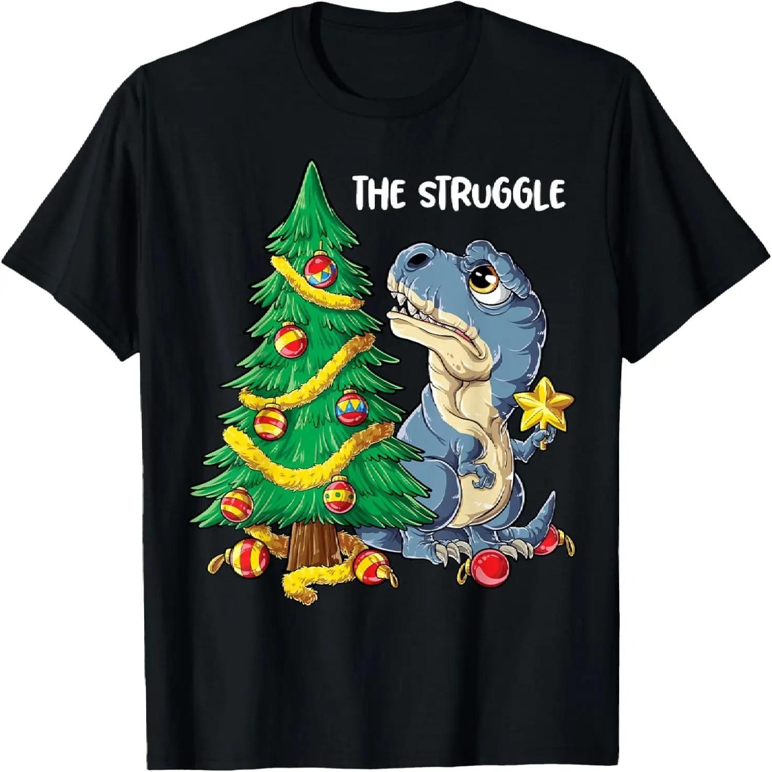 Dinosaur Christmas Tree Rex The Struggle Boys Xmas Pyjamas T-Shirt S