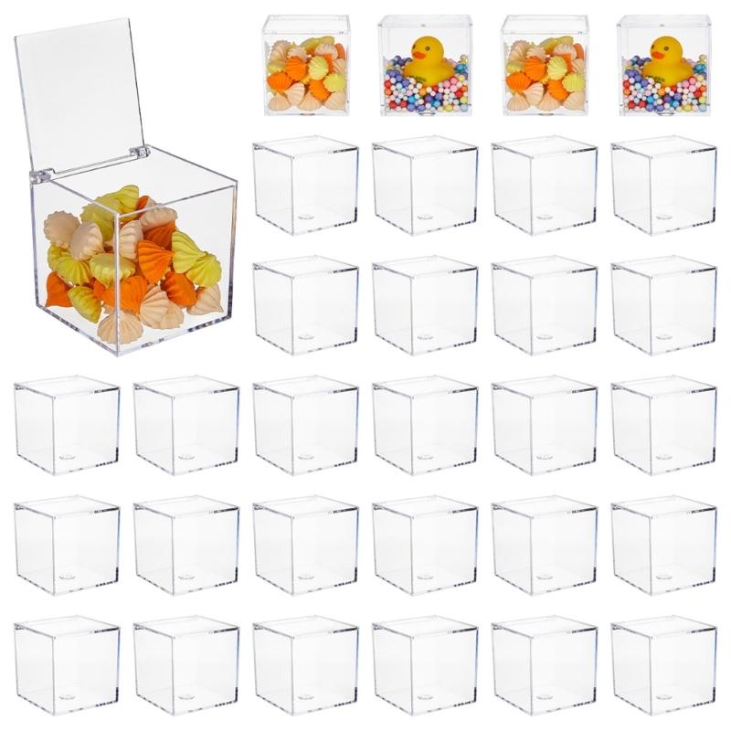 Conjunto de 12 Caixas Transparentes à Prova de Poeira para Embalar Doces Caixas de Armazenamento de Plástico para Doces e Biscoitos Recipientes Quadrados Cúbicos