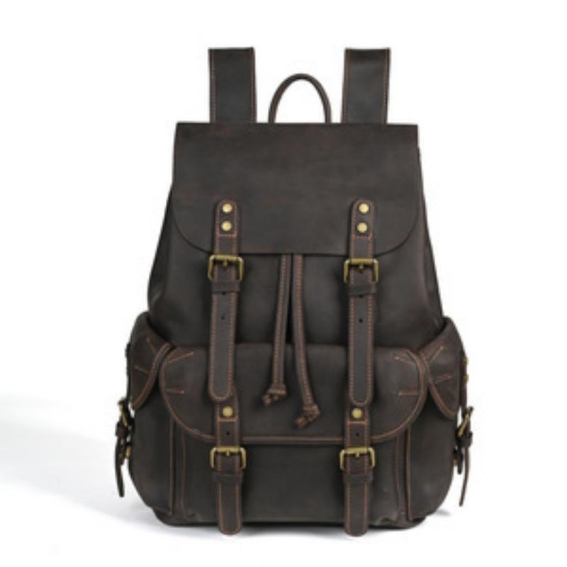 Retro Genuine Leather Multi-functional Outdoor Men's Travel Backpack