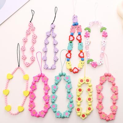Chaîne de téléphone perles fleur bois pendentif coque téléphone DIY style court