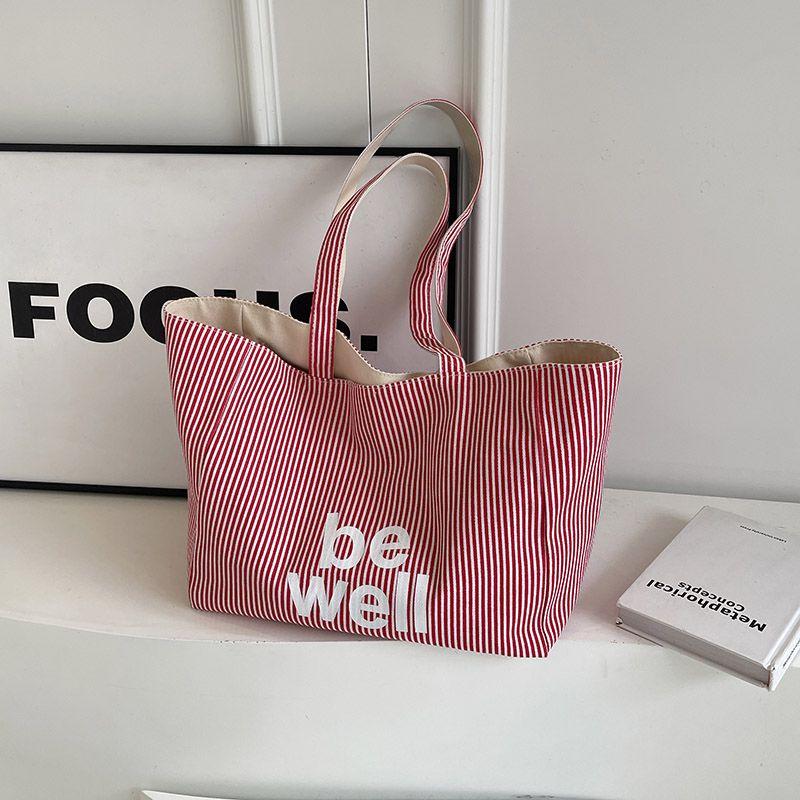 

Original Stripes Simple Casual All-Match Canvas Bag Red Stripes (beige interior)