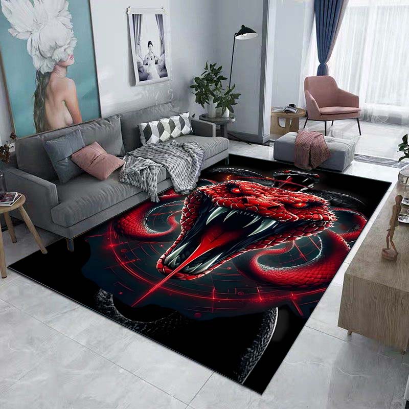 1PC Red and black snake design Print Carpet Rug for Living Room Bedroom Sofa Doormat Home Decor Non-slip Floor Mat