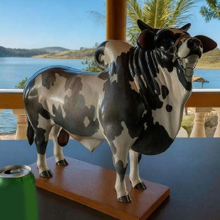 Kreativer Stierform Spirituosen-Dispenser für Bar Weindekantierer Handgefertigte Harze Tierskulptur mit stabilem Holzsockel