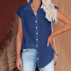 Women Casual Short Sleeve Shirt Summer Solid Color Lapel Top Single Breasted Blouse