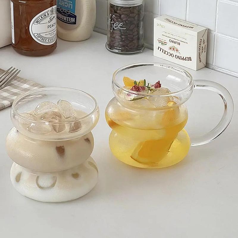 Glass Water Cup Decorative Drinkware Cold Coffee Cups Coffee Mugs Cocktail Drinkware Desk Aesthetic Cups Office Table Accessorie