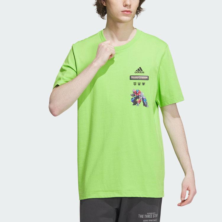 adidas T Shirts Men's Half Neon Green Crew Neck Moderate Straight Fit (Unisex) T-Shirts IK3502