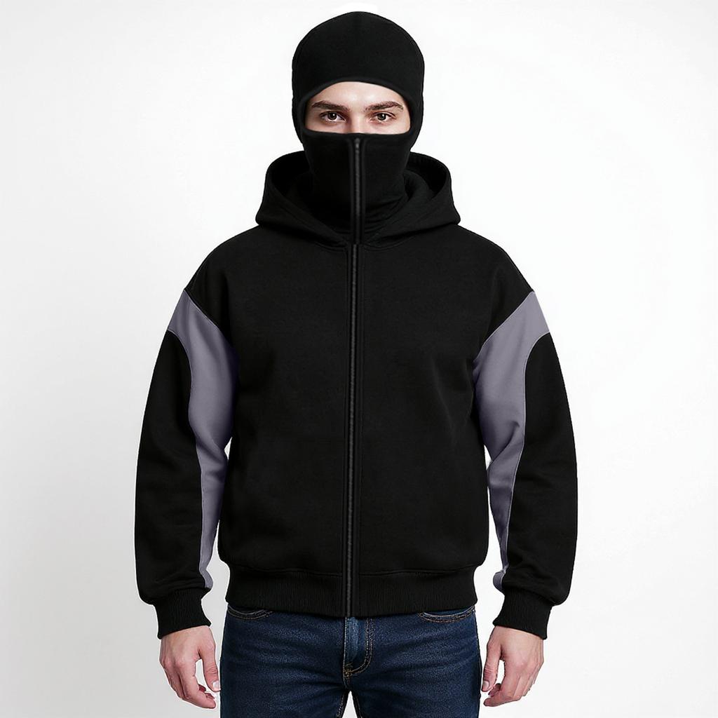 Mens Balaclava Hoodie Double Hooded Zip Jacket Spring Hoodie For Men Windproof Streetwear