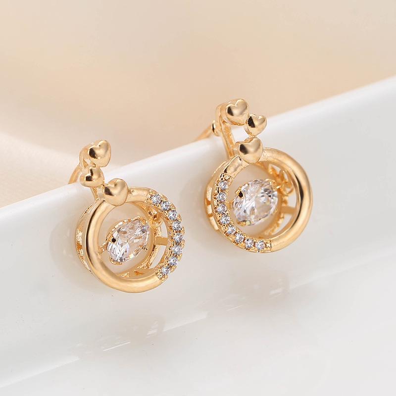 Korean Style Heart-Shaped Diamond Inlaid Metal Stud Earrings