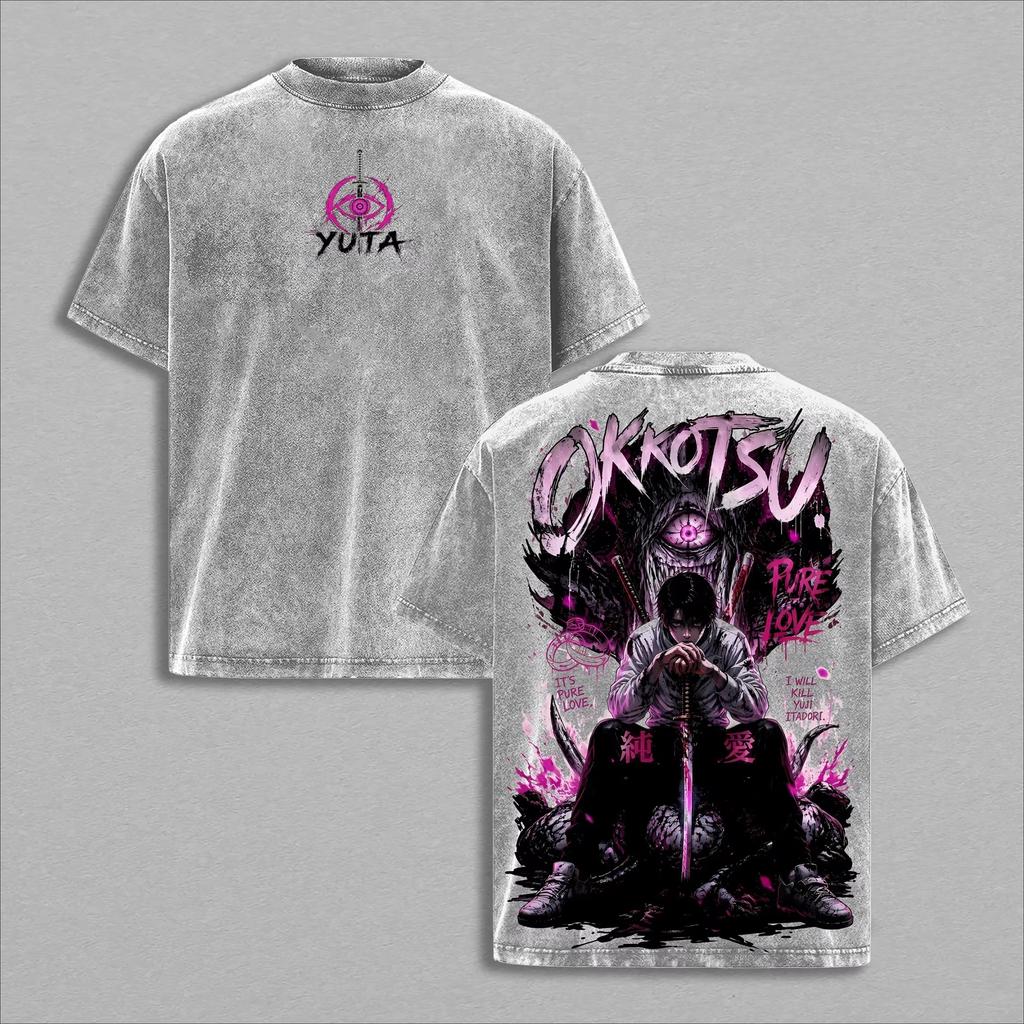 Okkotsu Yuta Jujutsu Kaisen T-Shirt Herren Damen Kleidung Anime Vintage Gewaschenes T-Shirt Sommer Harajuku Übergroßes Baumwoll-T-Shirt Kleidung