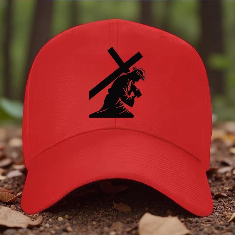 Jesus Carrying Cross Kneeling Graphic Baseball Cap Christian Faith Outdoor Adjustable Unisex Hat One Size