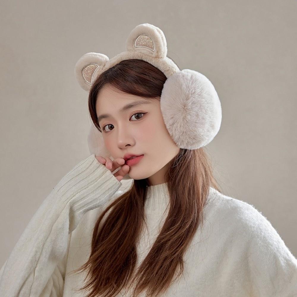 Anti-Freeze Sequins Bear Ear Earmuffs Plush Winter Ear Muffs Cute Ear Cover  for Women Girls