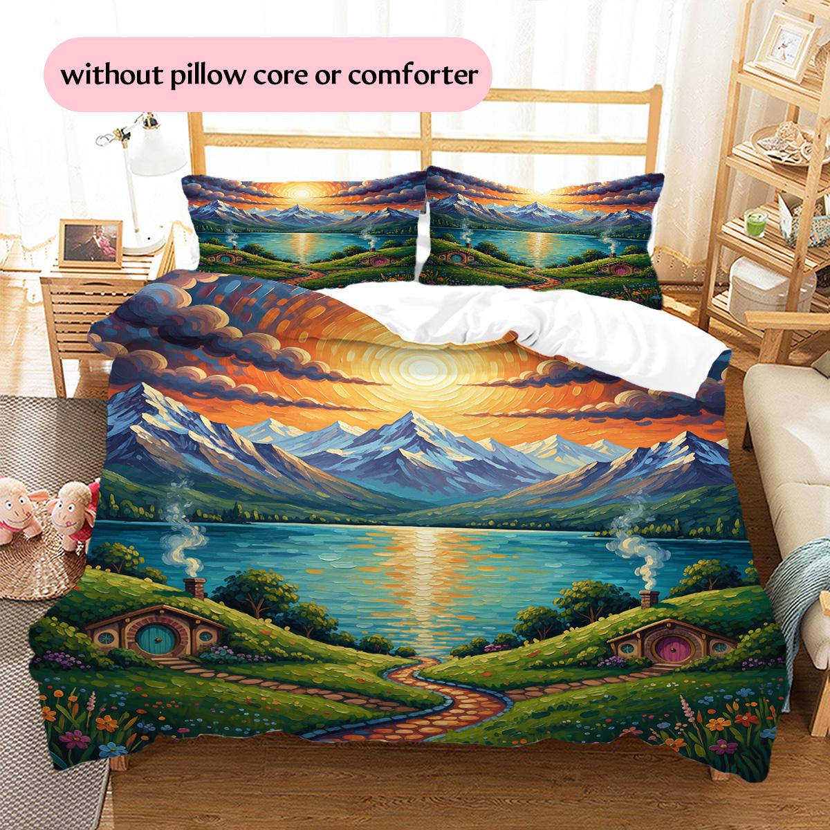 

Oil Painting Colorful Landscape Pattern Bedding Quilt Set Home Decoration Gift (1 * duvet cover + 2 * pillowcase without core) 135x200cm