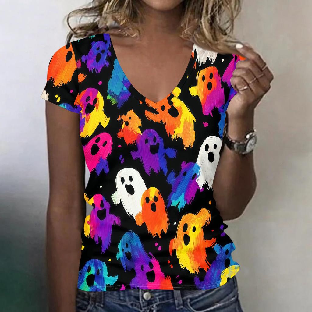 Women's V-Neck Halloween Print Blouse Lightweight Spring Summer Top