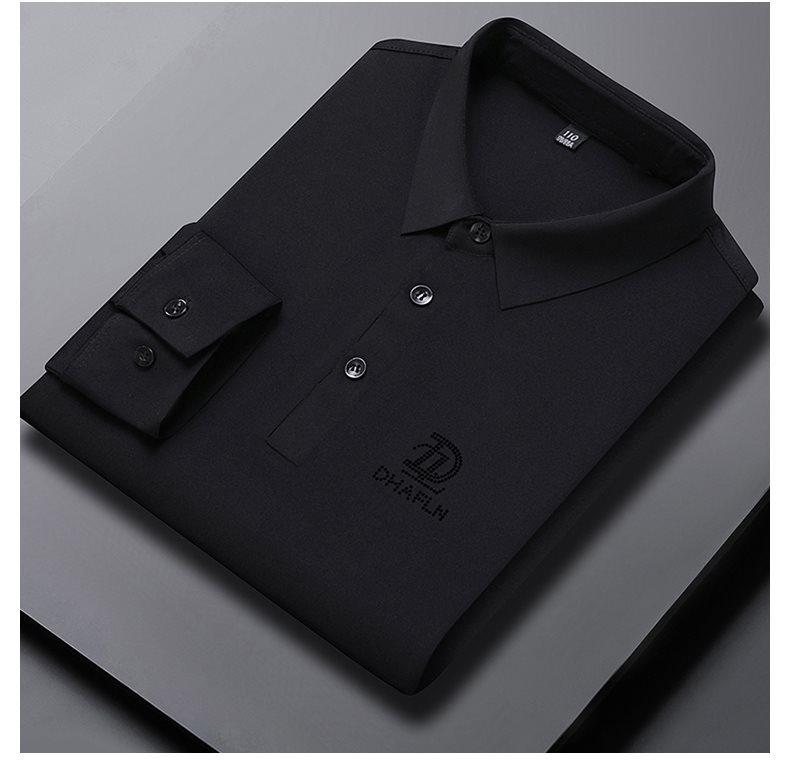 New Autumn Seamless High Elastic Long Sleeve Men's Business Casual Polo Shirt