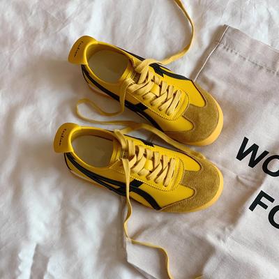 Retro Leder weiche Sohle Innenhöhe erhöht gelbe Schuhe Damen neue Sport- und Freizeit-Board-Schuhe
