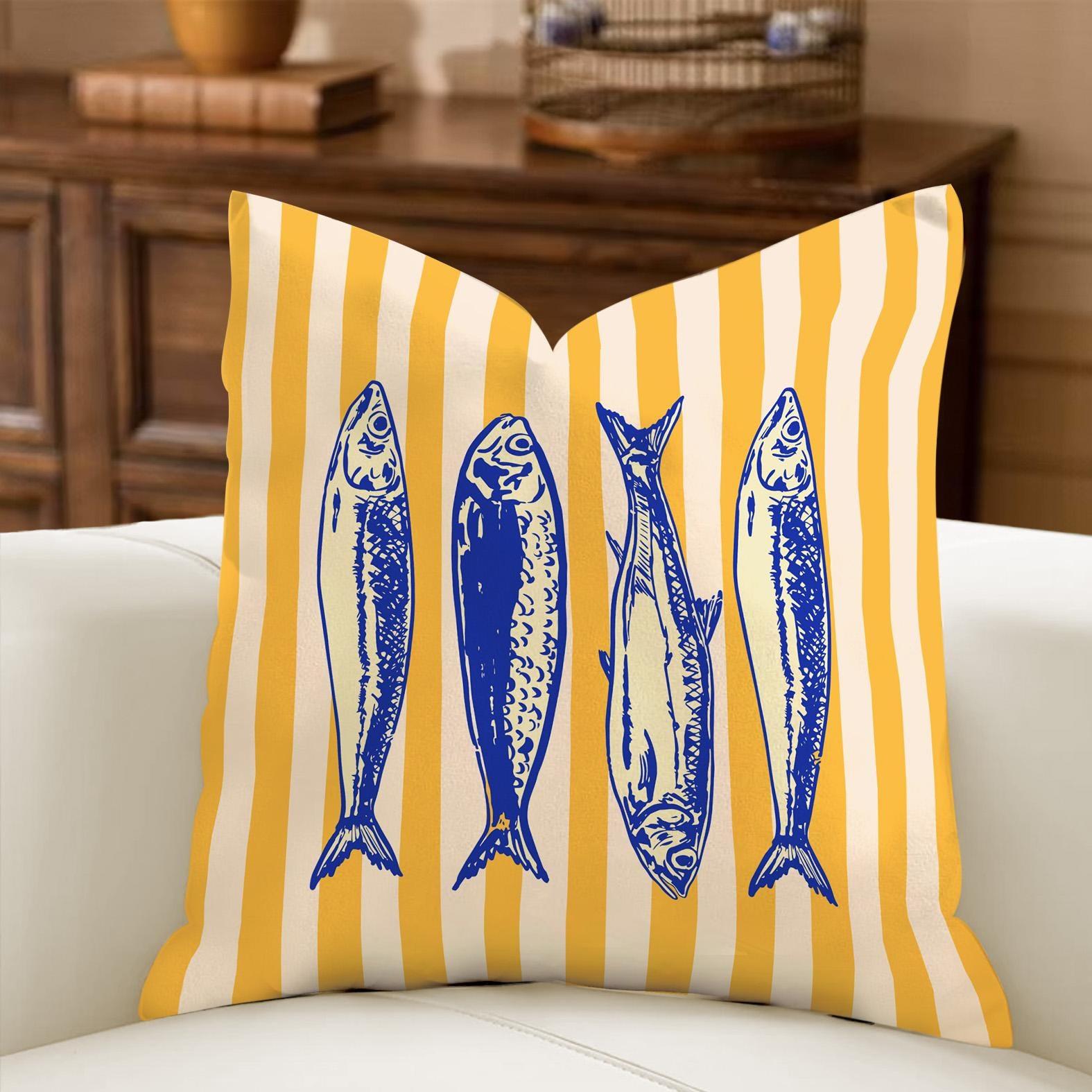 1 Stuk Mediterrane Zomer Kussenhoes, Nautisch Gestreept Kust Sardine Kreeft Zeemeermin Patroon Kussenhoes, Dolce Vita H Peach skin 30*30(CM)-1Pcs
