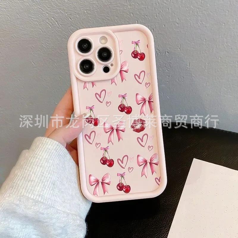 Cherry bow is suitable for Apple 17promax mobile phone case iPhone16/15 emery 14/13 protective case.