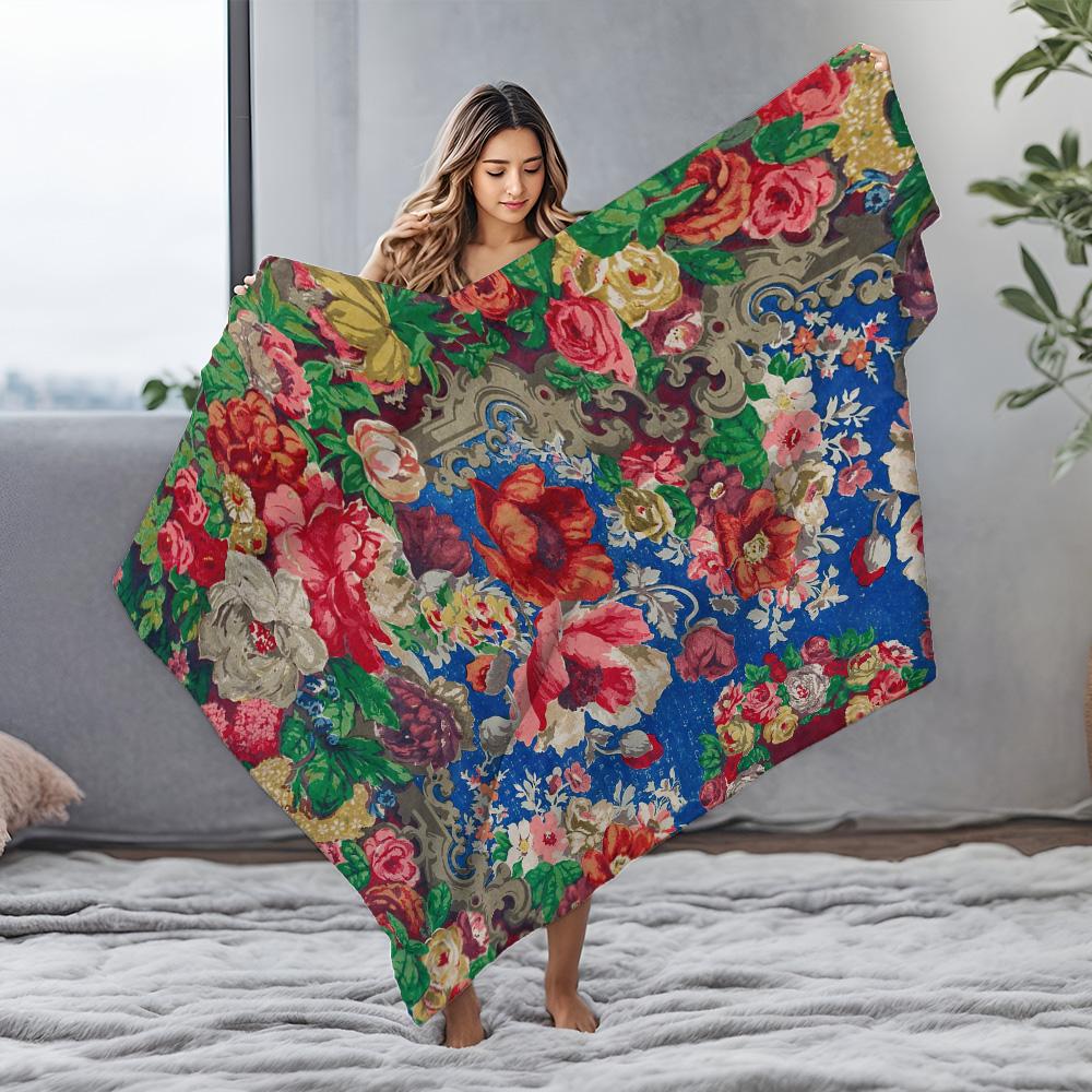 Velvet Throw Blanket Floral Pattern Luxury Soft Warm Sofa Bed Decorative Cushion Cover Home Textile Gift