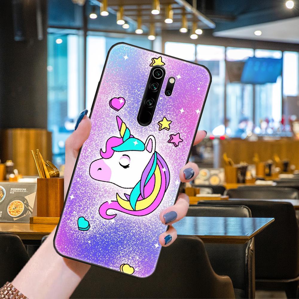 

Чехол для телефона Xiaomi Redmi 6 7 8 9 A Pro Redmi Note 10 Pro 5G 8 8T 9 9S 7 6 5 Pro, черный чехол, трендовый мультфильм с единорогом Redmi 8
