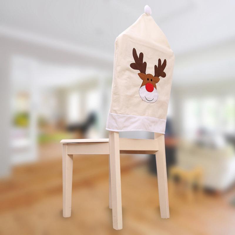 1PC Beige Christmas reindeer embroidered chair cover Christmas Home Decor Dinner Chair Xmas Cap Gifts Party Supplies