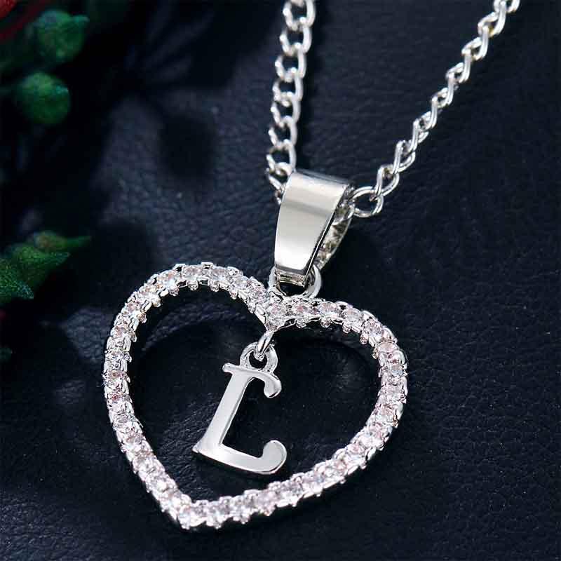 Heart Letters 26 Love Crystal Women Silver Plated Chain Jewelry Necklace