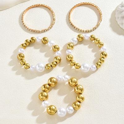 Bracelet Perle d'Imitation Diamant Complet Bijoux Irréguliers Rétro Bracelet Simple Élastique Réglable pour Femmes