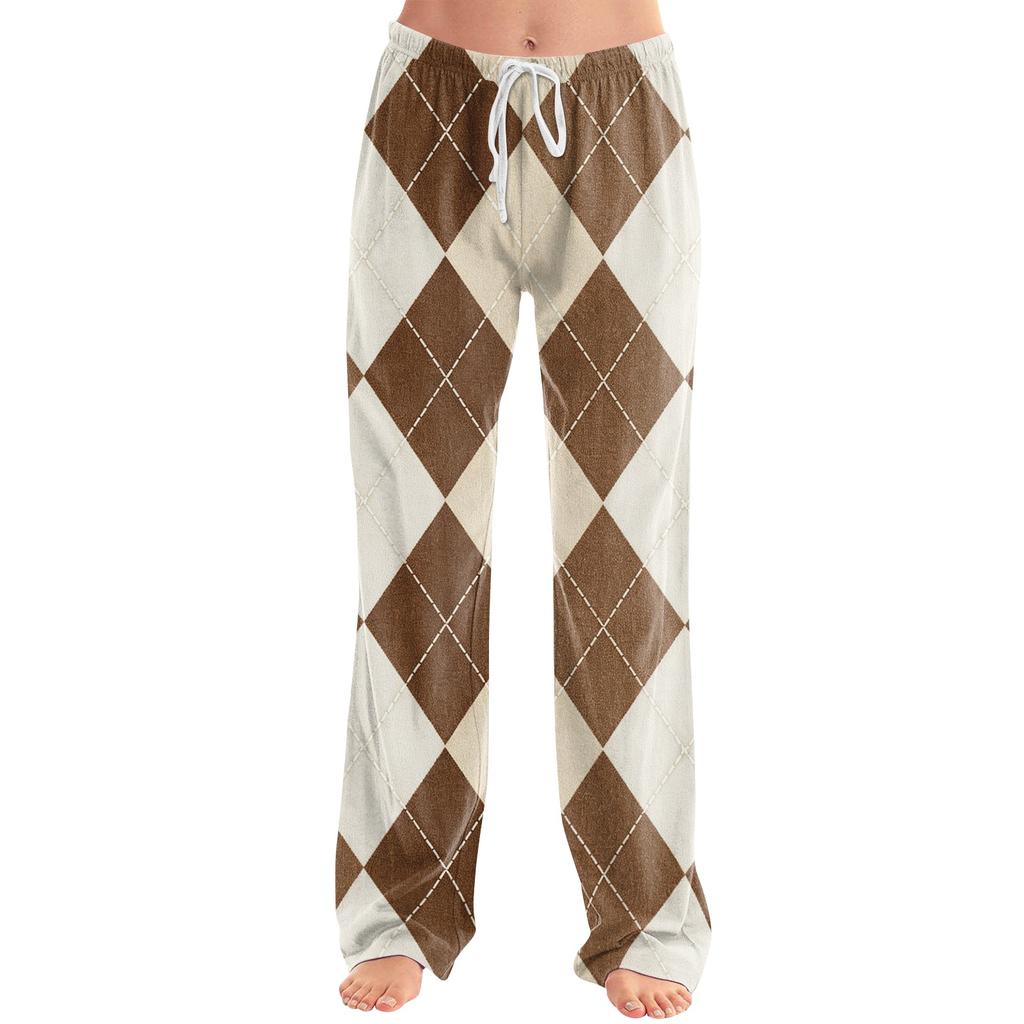 Women's Casual Plaid Print Pants Loose Fit Long Pajama Bottoms for Home Sleep