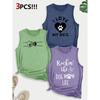 Dog Lover Paw Print Combination Gift Printed Pattern Round Neck3Pack of Sleeveless Vests for Women In Spring, Summer, and Autumn