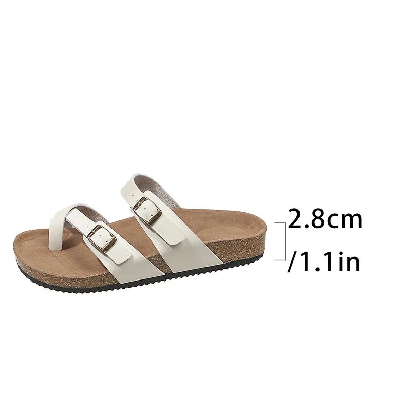 Fashion Summer Beach Clip Toe Wedge Slippers Women Fashion Double Buckle Cork Flat Slides Woman Stylish Weightlight Slip On Slides Mujer