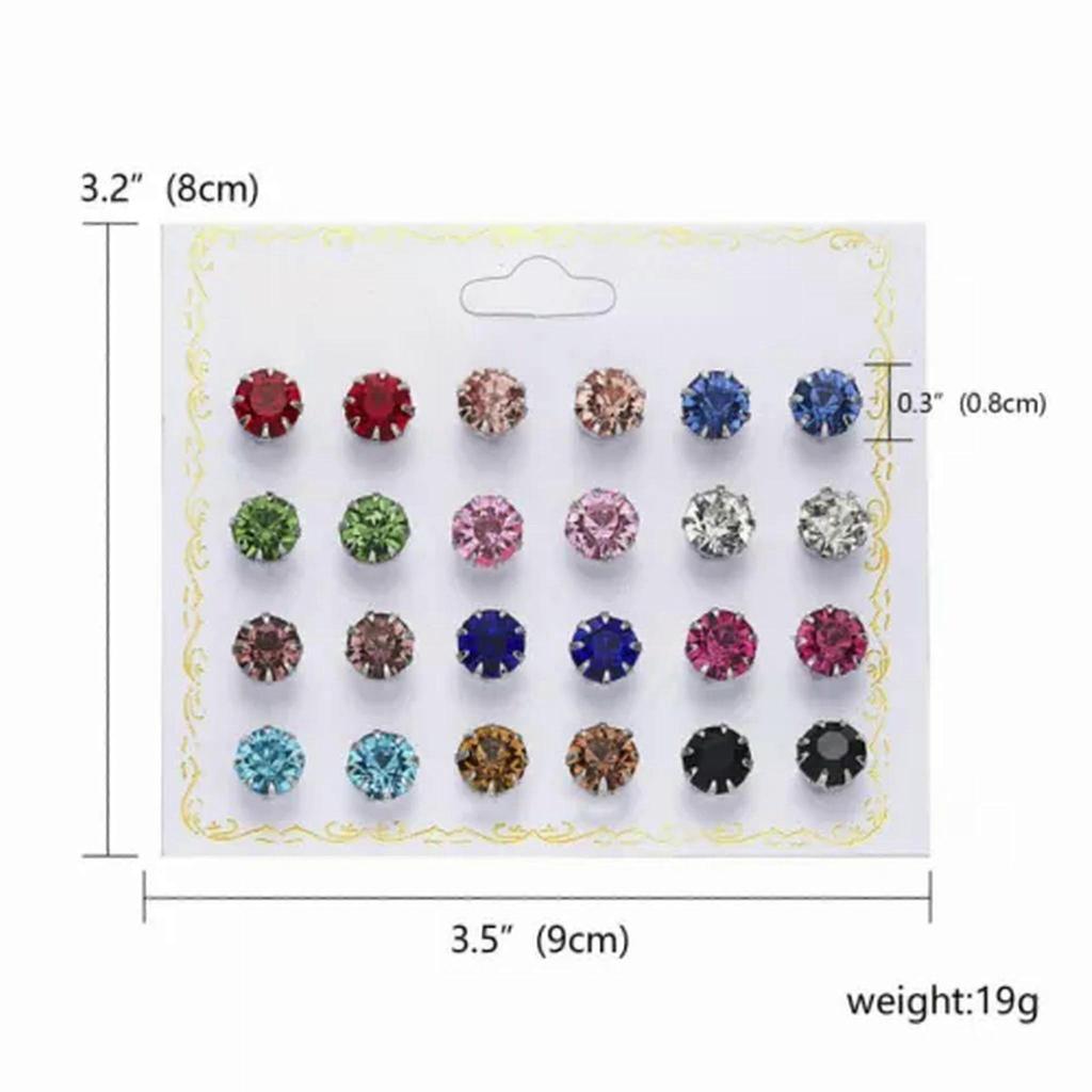 20Pair/Box Colorful Crystal Ear Stud Earrings Set Women Weddings Party Jewellery-5-12 Pairs Colorful Crystal