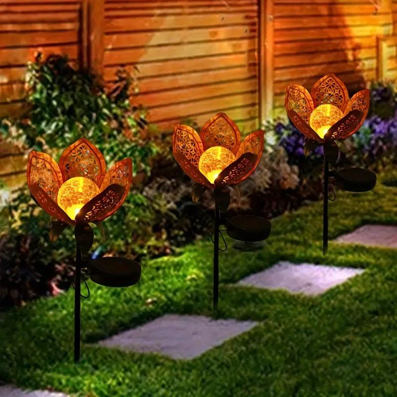 1 Piece Solar Metal Lotus Garden Light, Hollow Iron Petal Design, Charming Courtyard Decoration Party Decoration Supplies