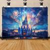 2D Banner: Vibrant Blue Castle Cartoon Photography Background - Photo Booth Background, Suitable for Indoor and Outdoor Fcl