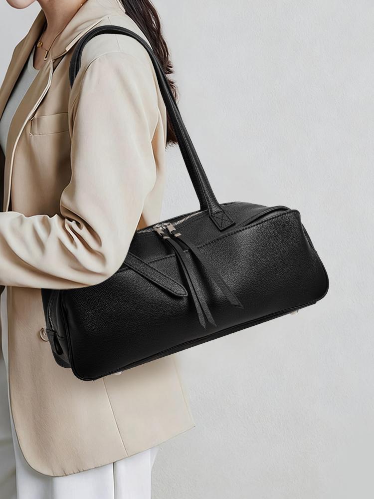 

Женская дорожная сумка из натуральной кожи черного цвета с застежкой-молнией – Минималистичная сумка через плечо для работы и путешествий