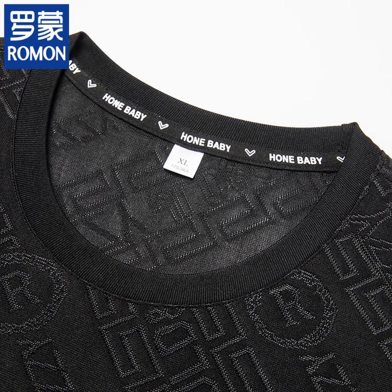 ROMON Men's Ice Silk Jacquard Round Neck T-Shirt