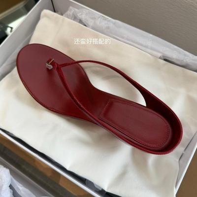 Versión de piel de oveja~ chanclas de cuero con cuña de tacón nicho para mujer sandalias retro de punta con tacón de cuña zapatos romanos moda