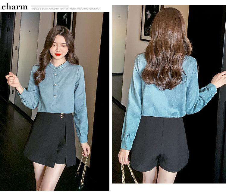 2024 Women's Retro Jacquard Cotton Pullover: Long Sleeve Stand-up Collar Shirt for Spring and Autumn