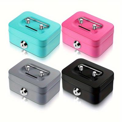 Metal Cash Box with Key Lock - Secure Coin Storage & Piggy Bank for Office/Home, Includes Handle