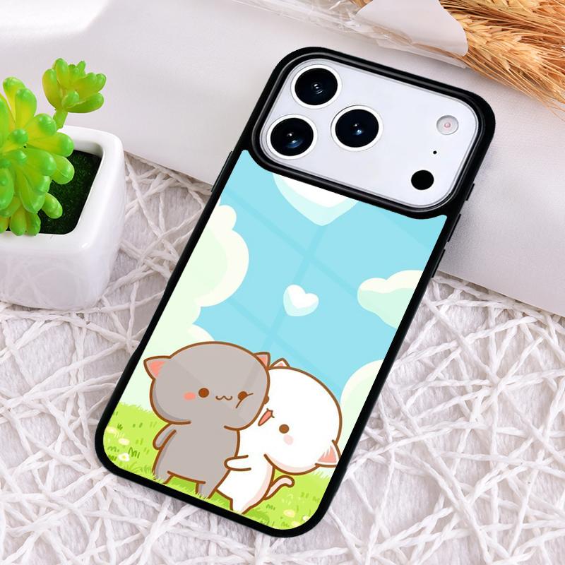 Cartoon Peach Mochi Cat Phone Case for iPhone 17 Air 16 15 11 12 14 13 Pro Max Shockproof Cover