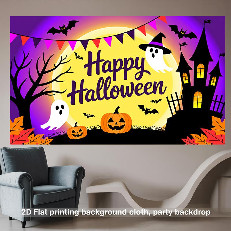 Halloween Backdrop Ghost Pumpkin Castle Polyester Party Wall Decor