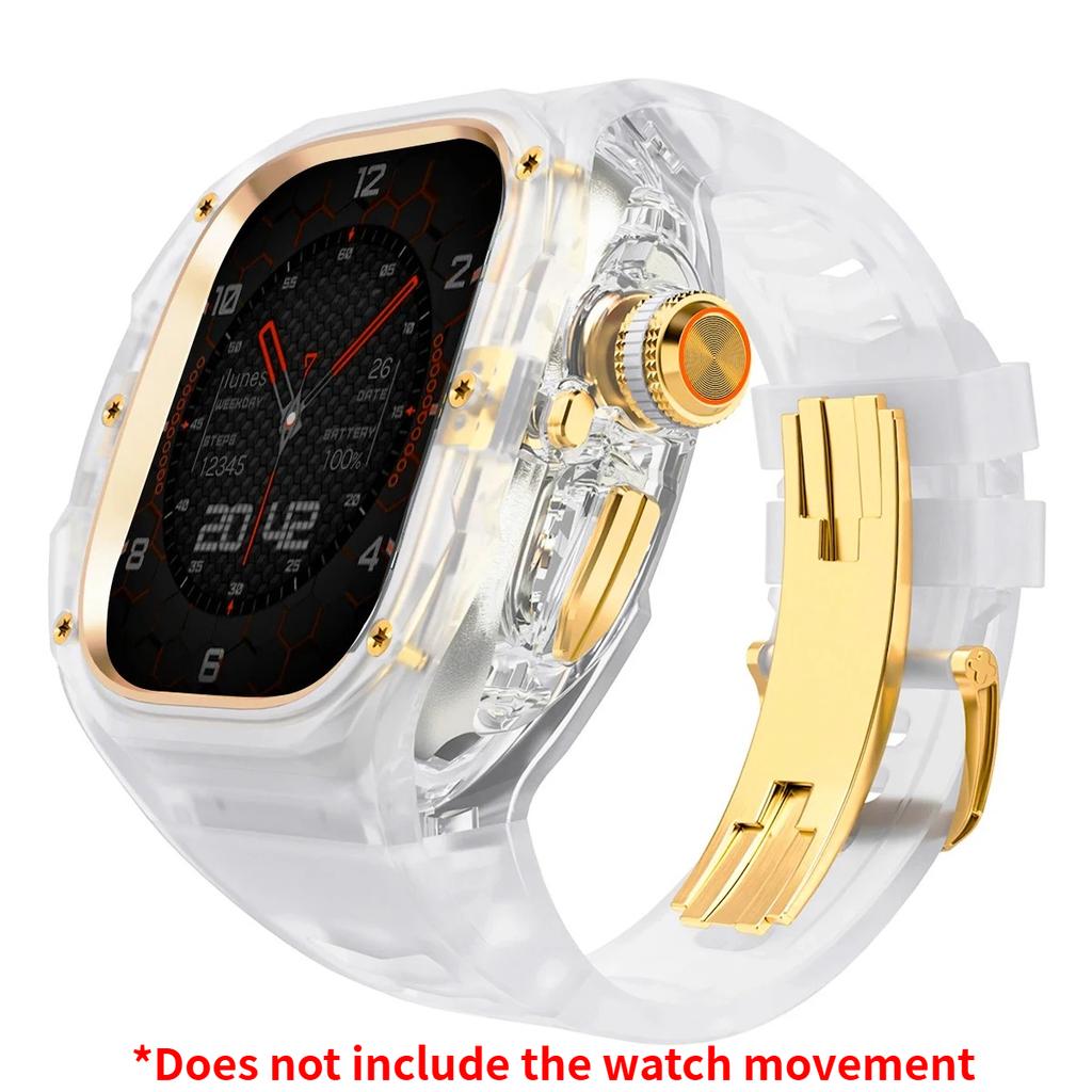 Prabangus modifikacijų rinkinys Apple watch Ultra 3/2/1 49mm Sportinis guminis dirželis+Dėklas Iwatch ultra 49mm Skaidrus Glacier dėklas Modifikavimo rinkinys