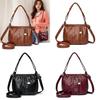 Solid Color Small Water Bucket Handbag Zipper Compartments Soft Pu Wear Casual