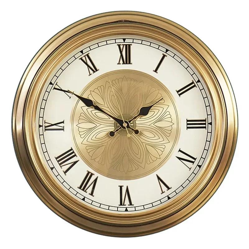 Retro Wall Clocks Large Golden Metal Watches Silent Luxury Living Room Wall Clock Copper Creative Modern Bedroom Home Decor Gift