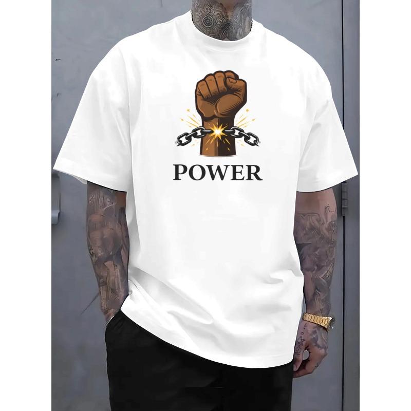 European Sizes Power Awakening Retro Style  Printed Men's T-Shirt, Summer Breathable Short-Sleeve, Regular-Fit Daily Casual Machine-Washable
