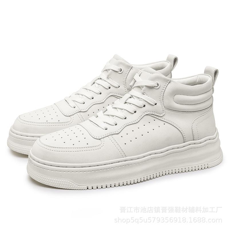 

Мужские высокие кроссовки модные универсальные трендовые повседневные кеды на платформе, новые осенне-зимние кожаные водонепроницаемые однотонные белые туфли 44 белый