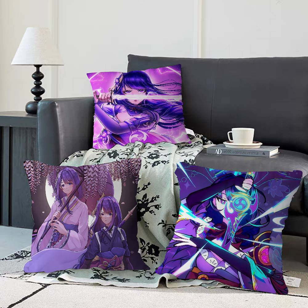 G-Genshin Impact Raiden Shogun Dekorative Raumästhetik Kissenbezug Heimdekor Schlafzimmer Sofa Bett Couch Kissenbezug 45x45