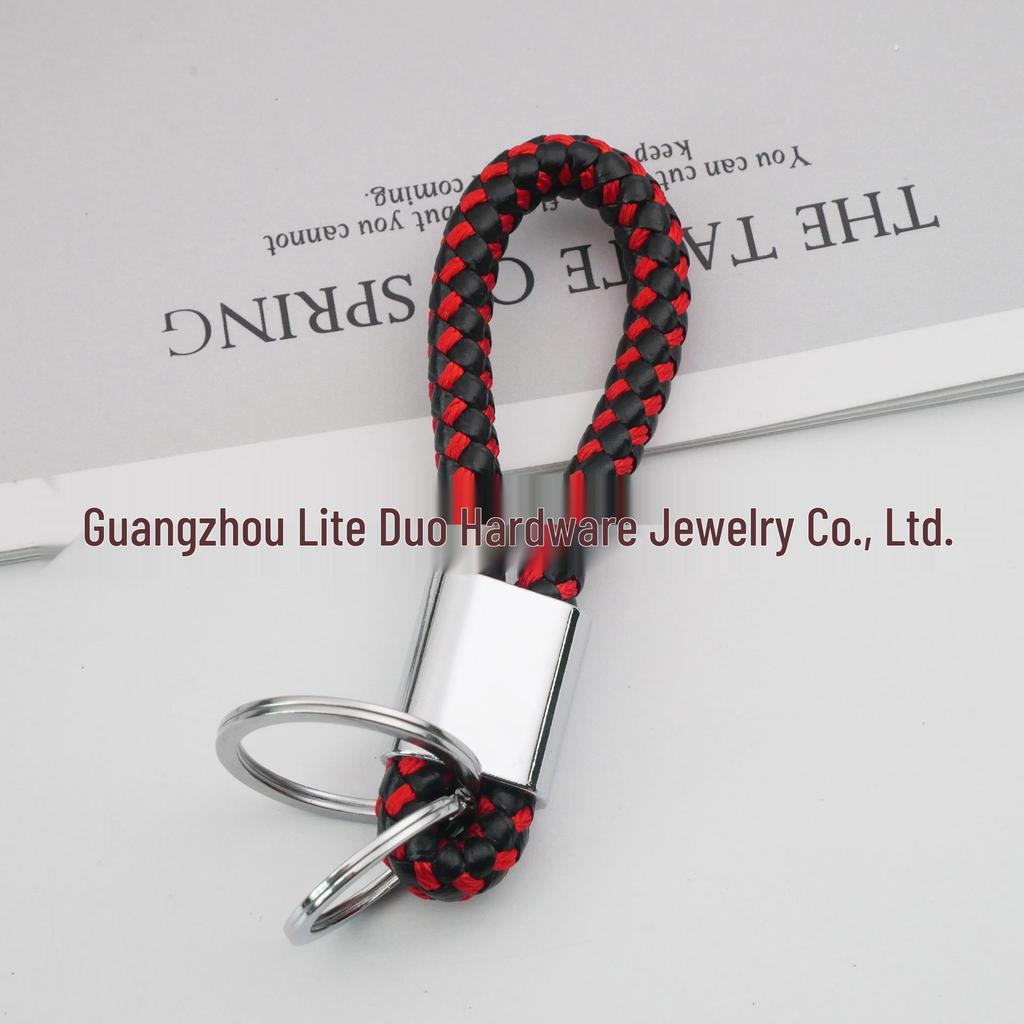 Universal Woven Leather Car Keychain with Double Rings