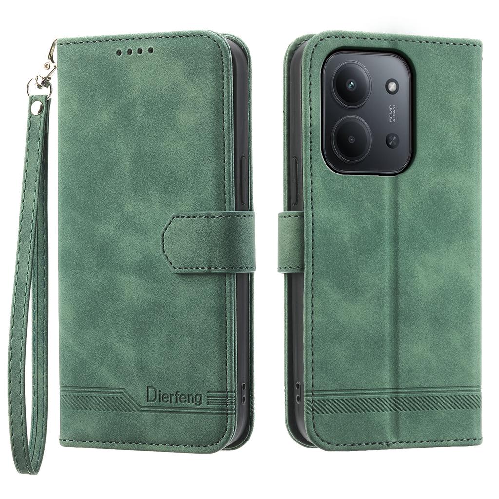DIERFENG DF-03 For Xiaomi Redmi 15C 5G (EU) (173mm)/4G (EU) (173mm) Case Lines Imprint Wallet Leather Phone Cover with Wrist Strap