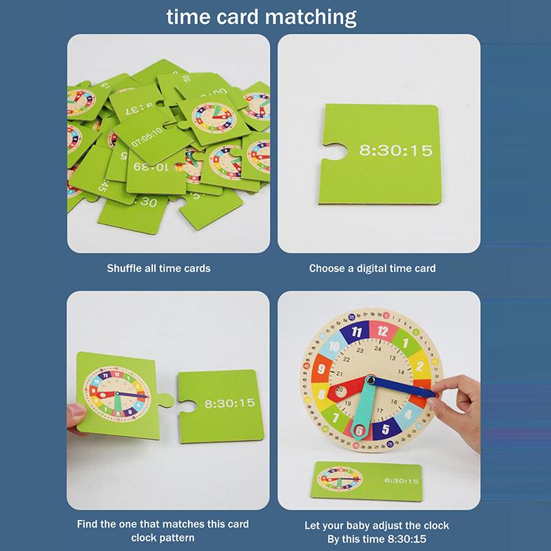 Wooden Clock Model Teaching Aid Learning Clocks With Cards Kindergartner Toy For Game Interaction Time Cognitive