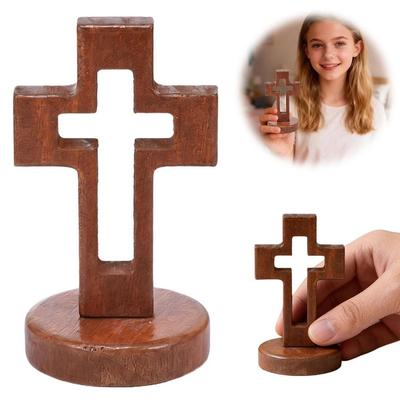 Träkorsprydnad Med Stativ Dekorativt Trä Bordskors För Kyrka Religiös Heminredning Rustik Kristendomsdekor