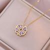 Women's Japanese Korean Folding Fashion Two-Wearing Four-Leaf Flower Heart-to-Heart Clavicle Necklace Zircon Copper Water-Wave